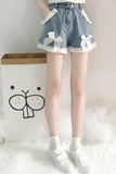 High Waist Cute Lace Bow Denim Shorts