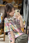 Short Sleeve Pastel Colors Plaid Shirt
