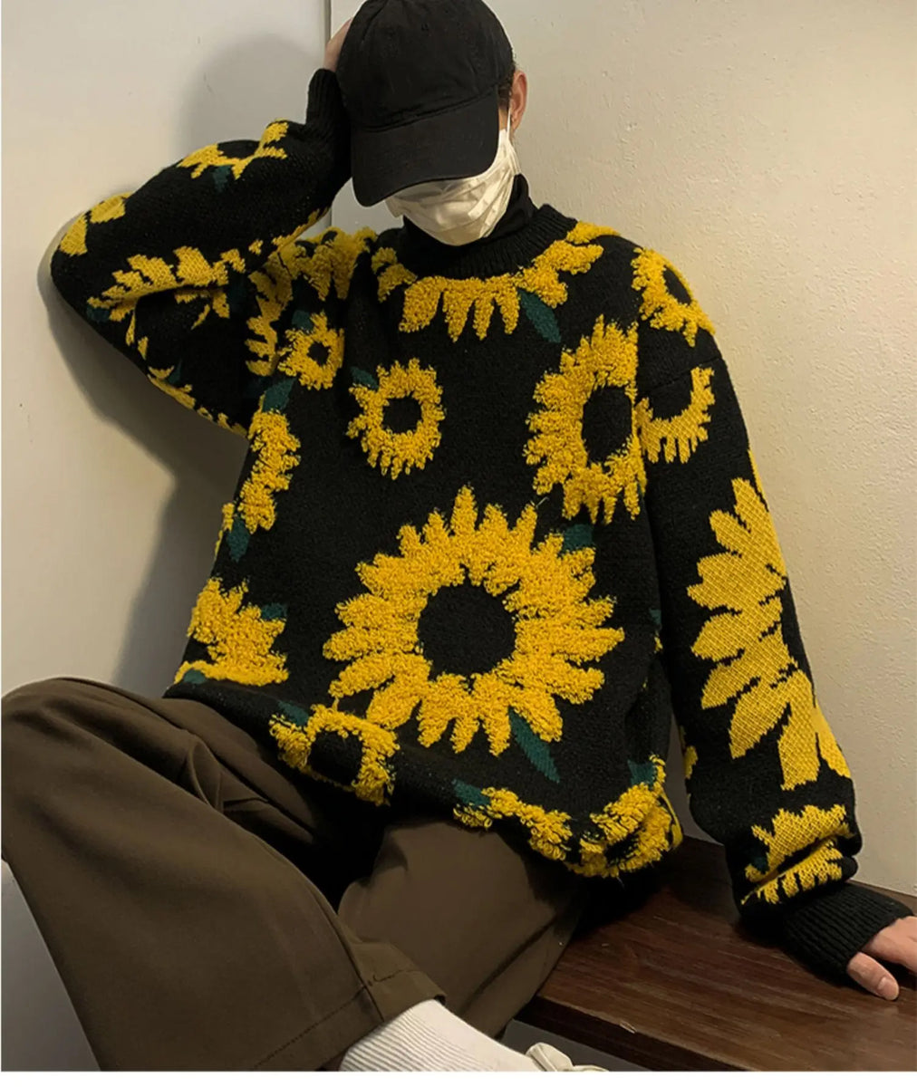 O-Neck Sunflower Pattern Warm Sweater – Nada Outfit Land
