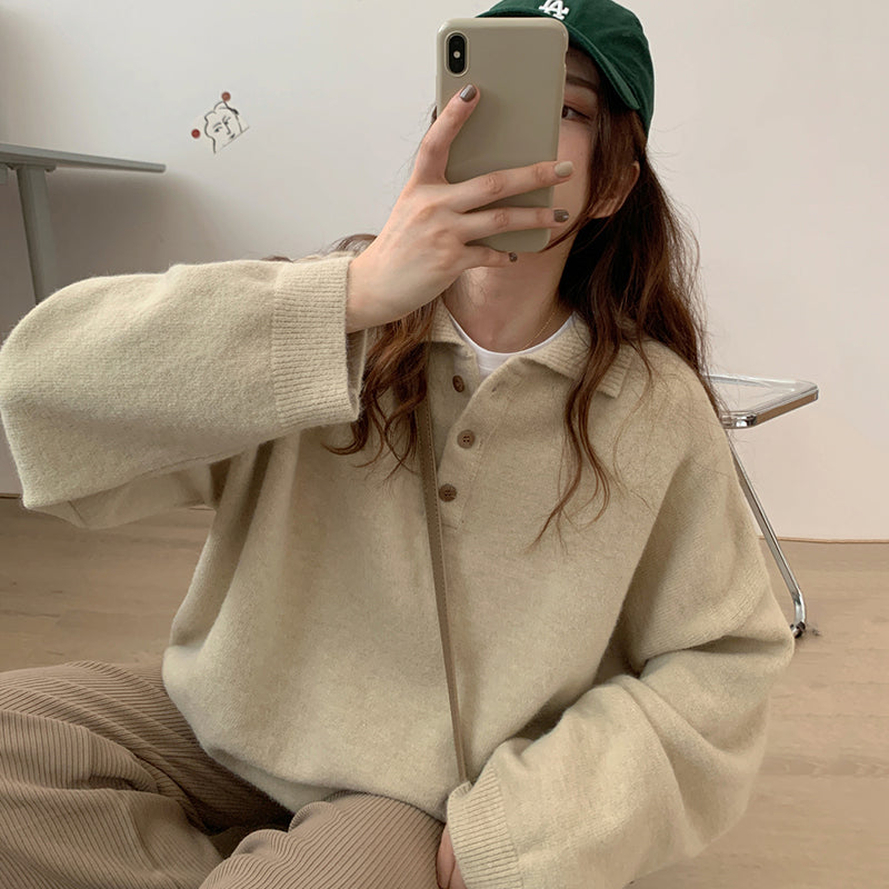 Elegant Solid Color Turndown Collar Sweaters(7 Colors)