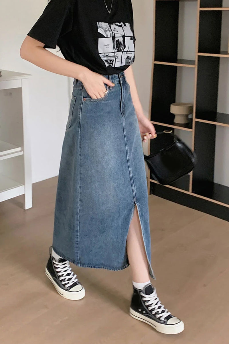 Split-Front High Waisted Skinny Skirts Bottoms