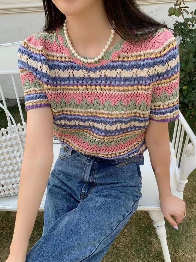 Women's Vintage Pattern Print Casual Hollow-out Denim Shirt
