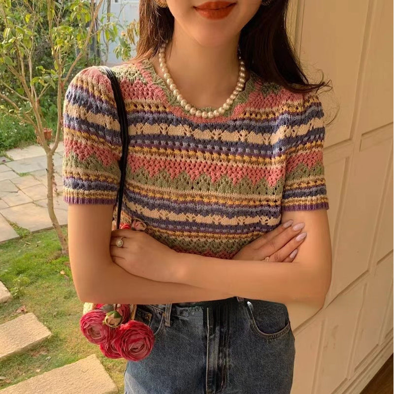 Women's Vintage Carpet Pattern Print Casual Hollow-out Denim Shirt main image 1