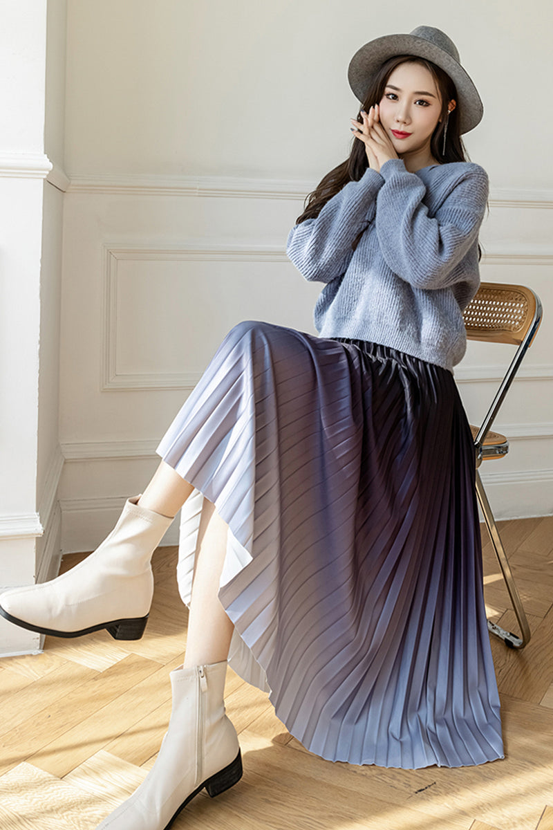 Chic Gradient Color High Waist Pleated Skirt