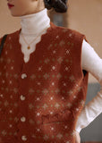 Floral Design Vintage V-Neck Vest Sweater