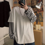 Long Sleeve Fake Two Piece Striped Shirt
