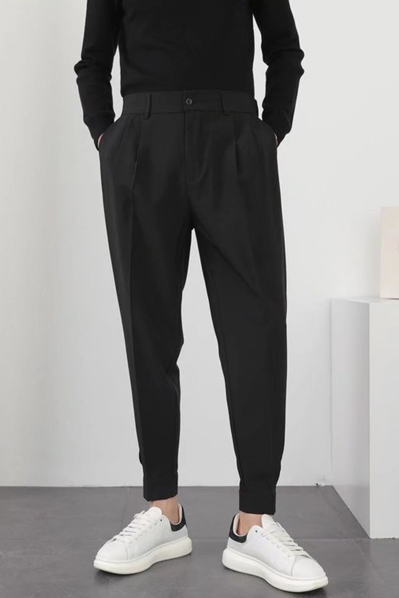 Elegant Belt Casual Office Men Long Pants