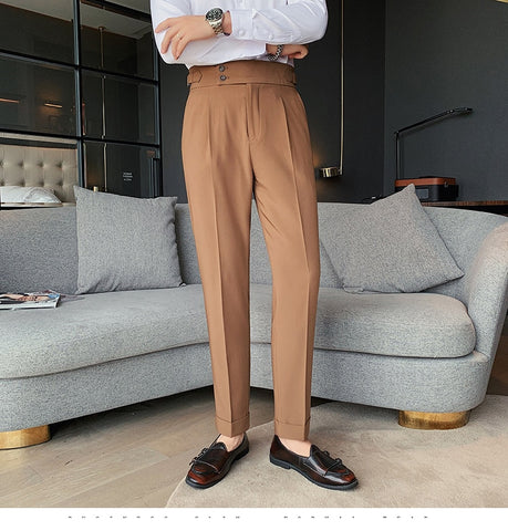 Elegant Belt Casual Office Men Long Pants