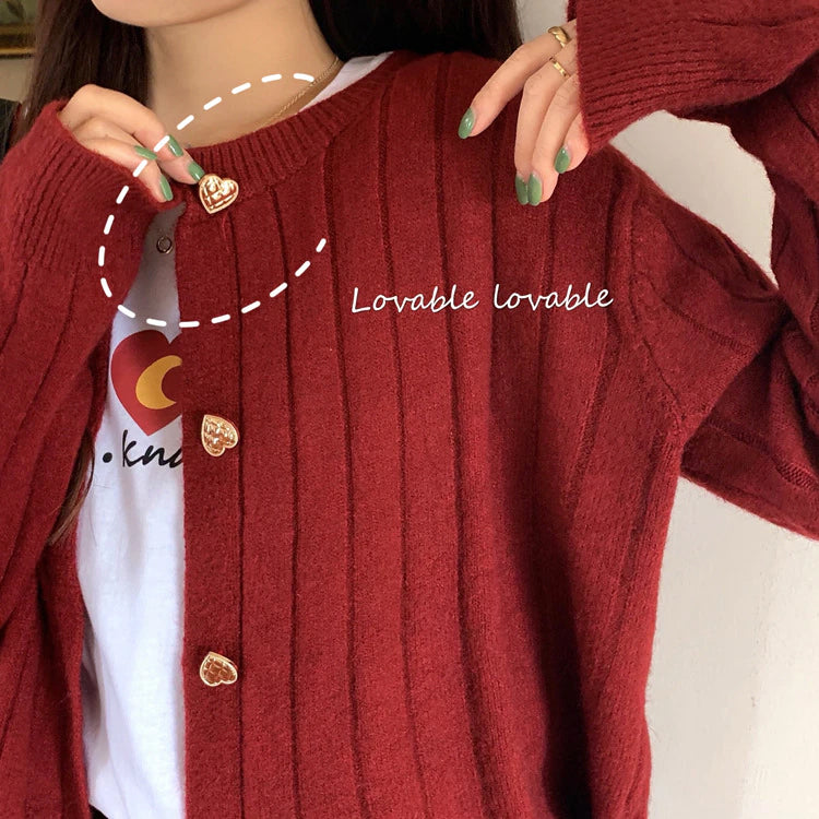 Cute Hearts Button Knitted Cardigan Sweater Nada Outfit Land
