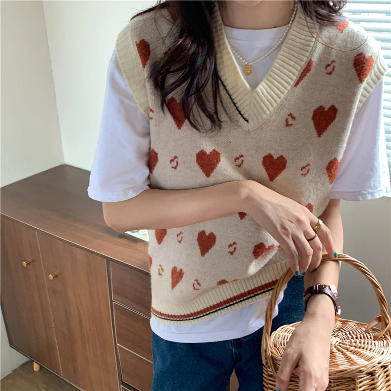 Heart Mock Neck Sweater Vest