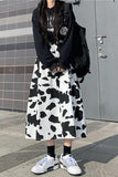 Loose Cow Printed Mid Calf Skirts