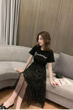 Loose O-Neck Casual Mesh Sequined Dress