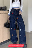 Cute Puppy Pattern Embroidered Retro Jeans Pants