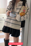 Long Sleeve Vintage Knitted Striped Button Sweater