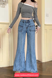 High Waist Casual Slightly Flared Jeans Pants
