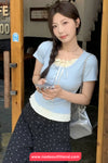 Fake Two Piece Style Bow Patchwork Casual Cropped Slim Shirt