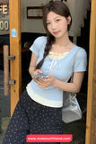 Fake Two Piece Style Bow Patchwork Casual Cropped Slim Shirt