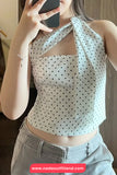 Sexy Polka Dot Pattern Tied Cropped Shirt