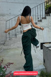 Drawstring Elastic Waist Wide Leg Cargo Jogger Sweatpants