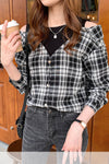 Fake Two Off Shoulder Plaid Blouse Shirt