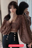 Batwing Sleeve Backless Cropped Lace Blouse Shirt