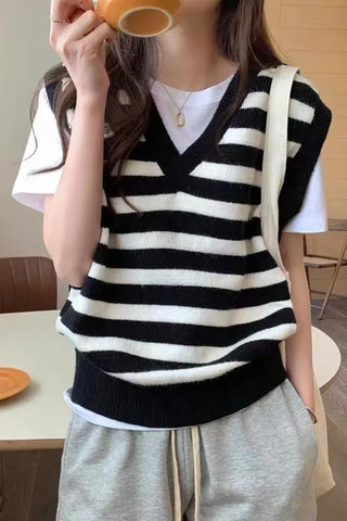 Sleeveless Retro Striped Vest Sweater