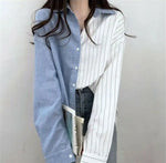 Long Sleeve Striped Combination Blouse Shirt