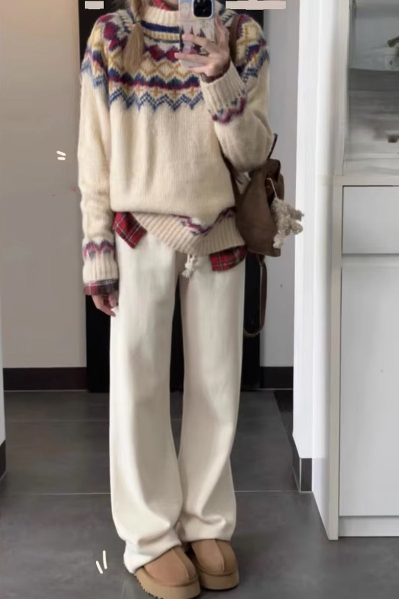 Loose Neck Argyle Pattern Knitted Sweater – Nada Outfit Land