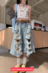 High Waist Loose Ripped Hole Denim Jeans