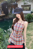 Elegant Plaid Colors Summer Crop Tops