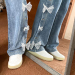 High Waist Cute Lace Bow Long Jeans Pants