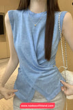 Sleeveless Knitted Irregular Slim Shirts