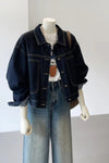 Long Sleeve Vintage Dark Blue Jeans Jacket