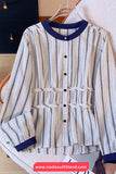 Long Sleeve Vertical Striped O-Neck Elegant Blouse Shirt