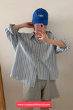 Long Sleeve Retro Striped Summer Blouse Shirt