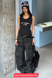 High Waist Camouflage Pattern Cargo Jeans Pants