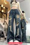 High Waist Hole Ripped Women Jeans Pants