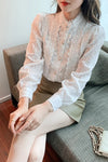 Long Sleeve Stand Neck Lace Blouse Shirt