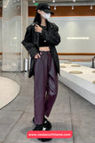 High Waist Vintage Ankle Length Leather Pants