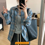 Long Sleeve Blue Plaid Classic Blouse Shirt