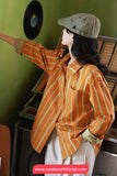 Long Sleeve Retro 90s Orange Striped Blouse Shirt