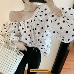 Loose Off Shoulder Polka Dot Pattern Blouse Shirt