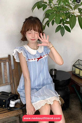 Sweet Peter Pan Collar Plaid Pattern Mini Dress