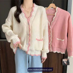 Long Sleeve Heart Button Ruffle Cardigan Sweater