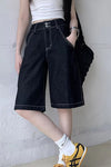 Loose Retro Black Color Jeans Shorts