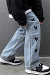 Long Heart Pattern Men Jeans Pants