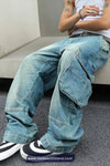 Loose Multi Flap Pockets Men Jeans Pants