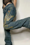 High Waist Vintage Butterfly Embroidered Pattern Jeans Pants