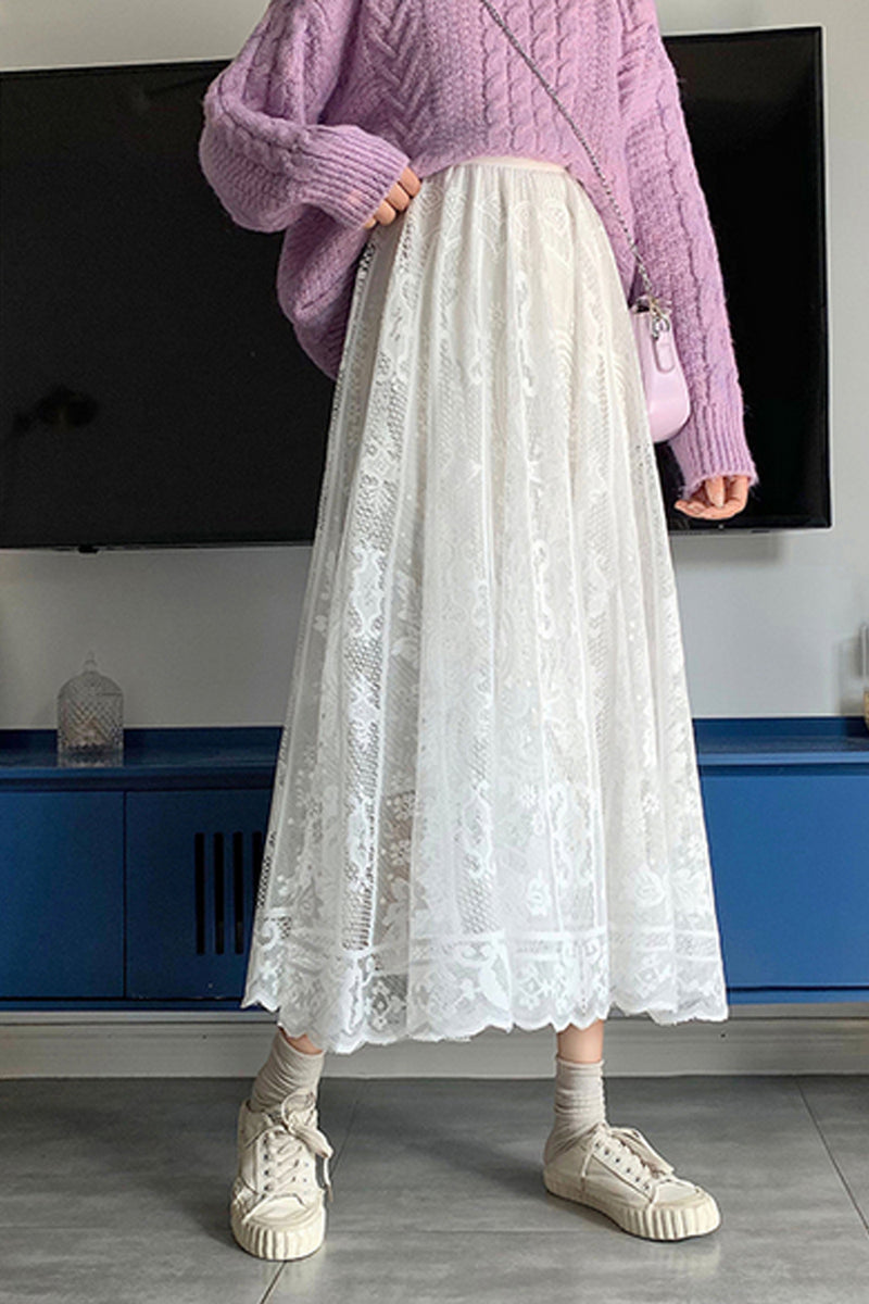 High Waist Lace Elegant Pattern Long Skirts – Nada Outfit Land