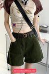 High Waist Green Denim Casual Shorts
